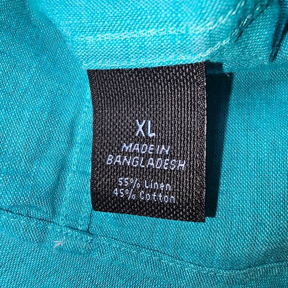 Marc Anthony Luxury Slim Fit Short Sleeve Linen Turquoise Button Up XL - Picture 7 of 8